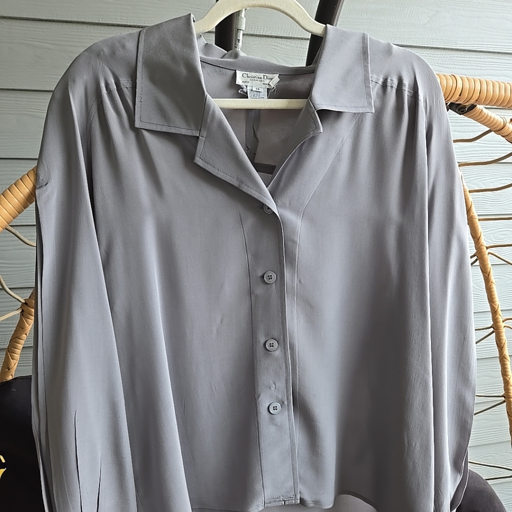 Christian Dior Chemises 100% Silk Gray Top Size 14